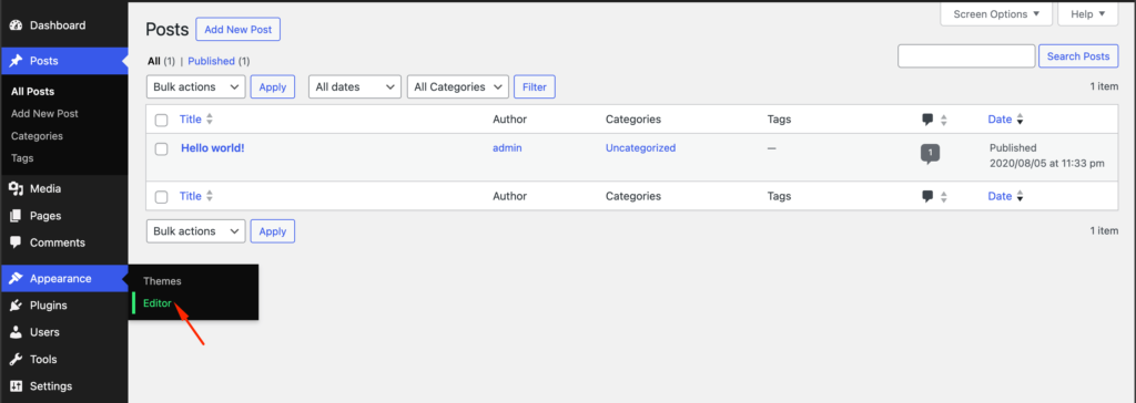 นี่คือภาพหน้าจอของธีม Editor Option ของปี 2023