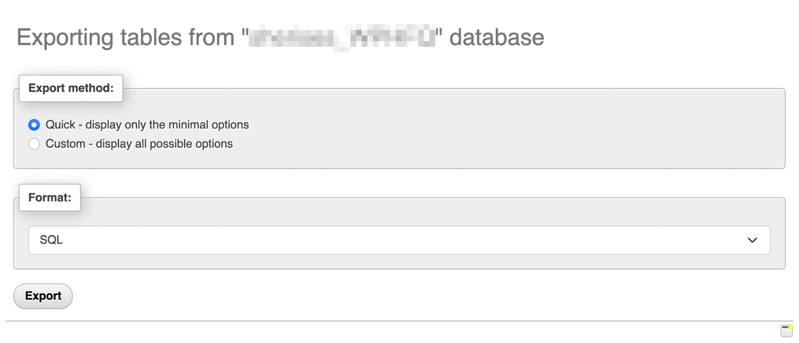 Navigieren Sie dann zur Registerkarte „Exportieren“. Dort sehen Sie zwei Optionen zum Exportieren Ihrer Datenbank.