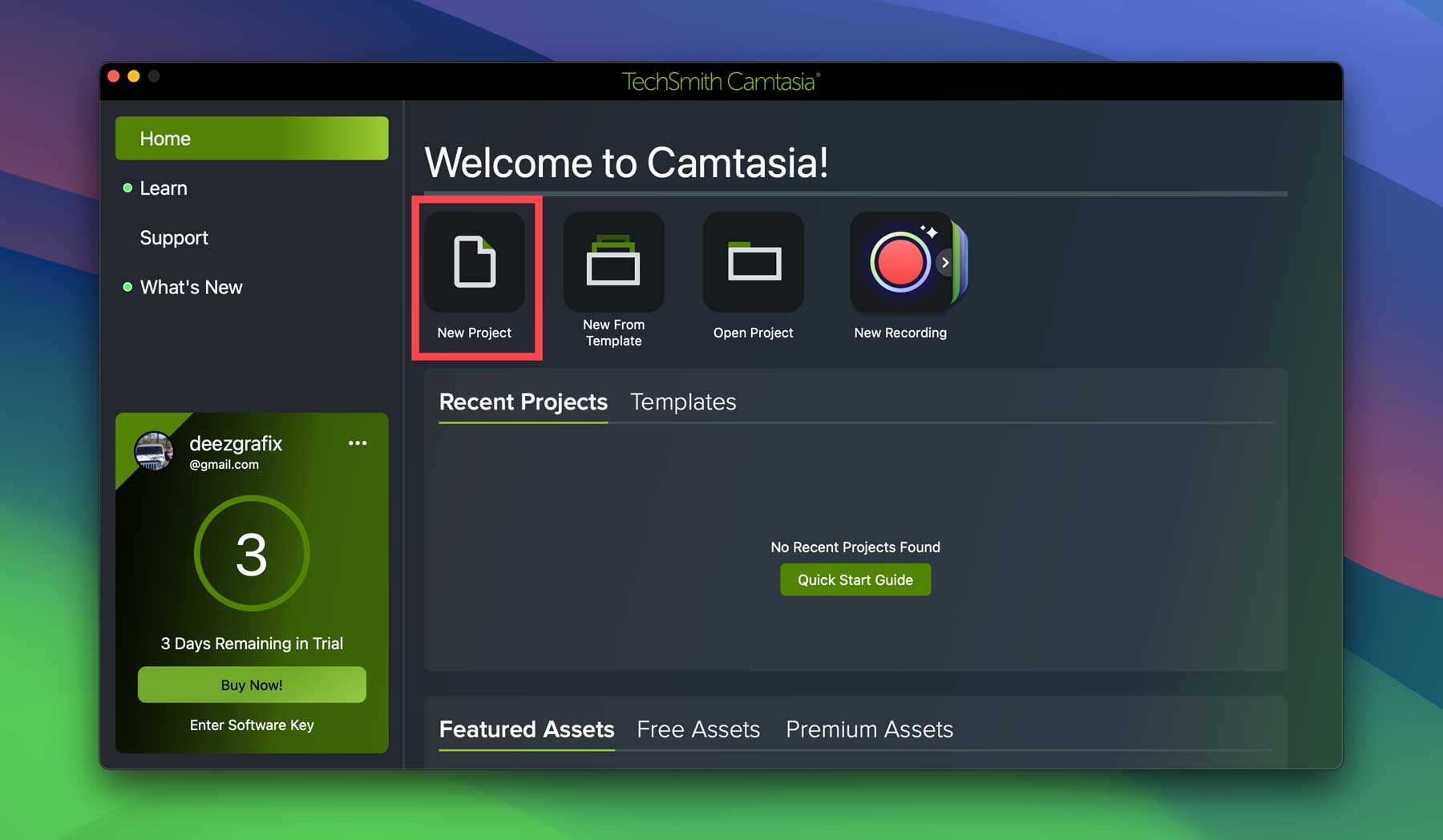 建立新的 Camtasia 項目