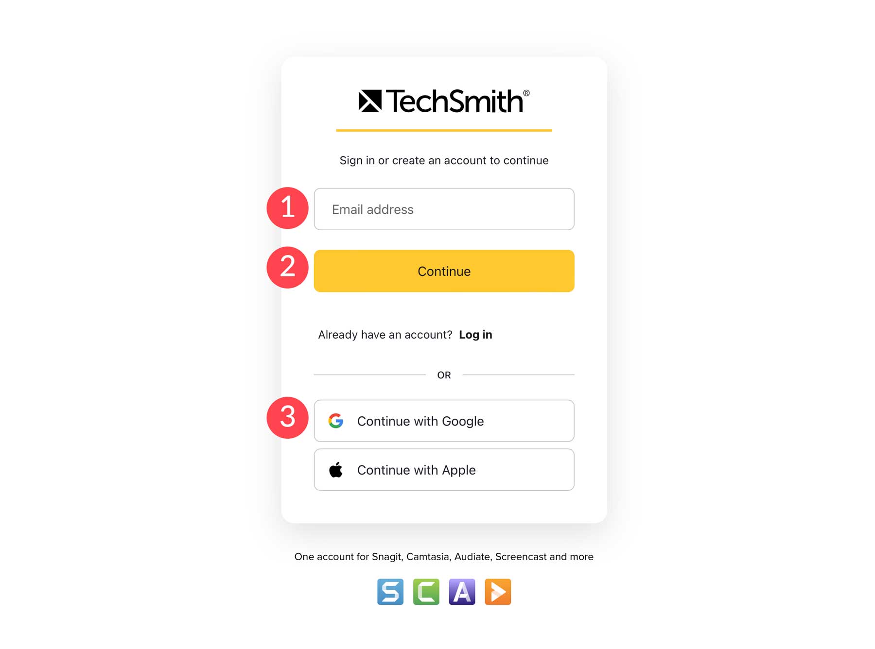 建立一個 TechSmith 帳戶