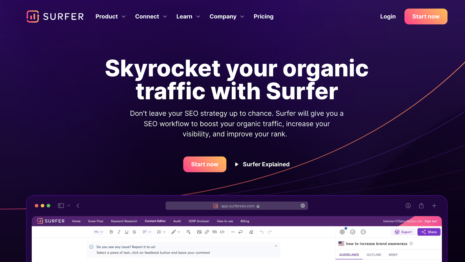 Домашняя страница Surfer SEO