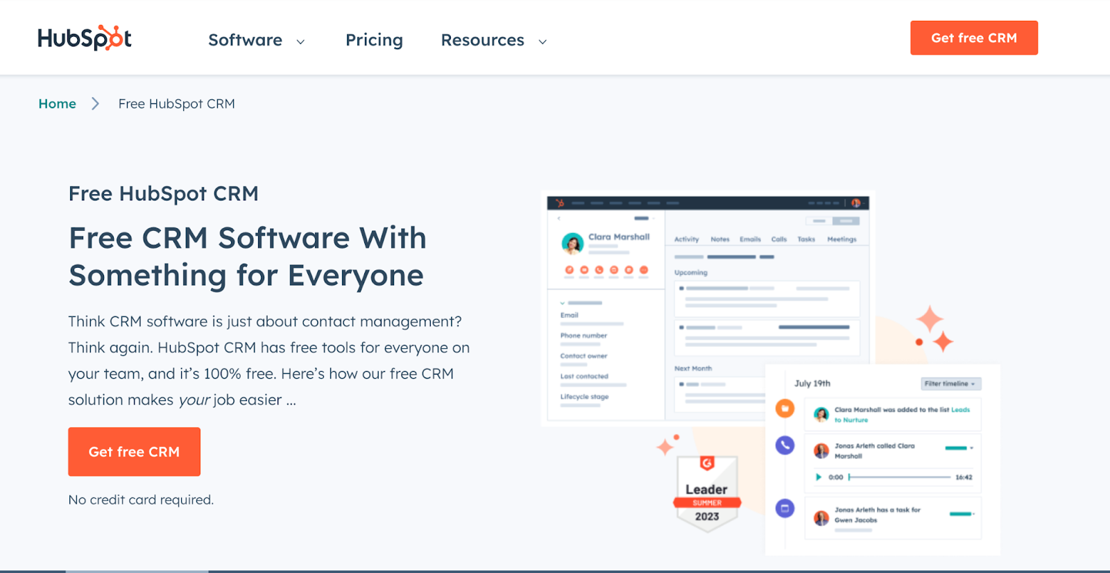 Home page di HubSpot CRM