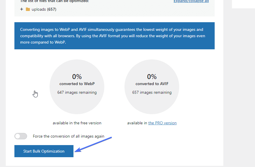 Faceți clic pe butonul Start Bulk Optimization