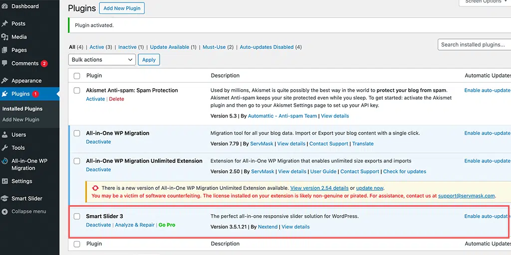 Deactivating Faulty Plugin