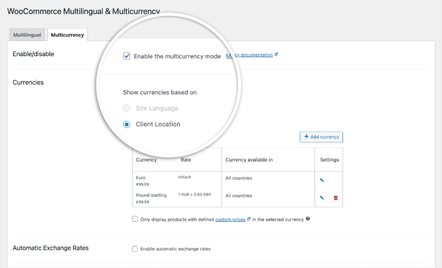 Plug-in multivaluta WPML