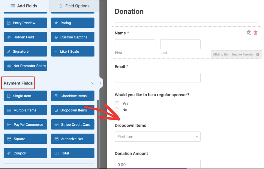 Arrastrar y soltar campo en WPForms