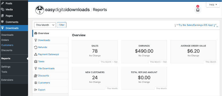 Rapporti e statistiche in Easy Digital Downloads