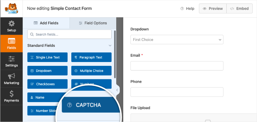 Campo Captcha in WPForms