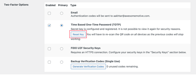 2fa reset