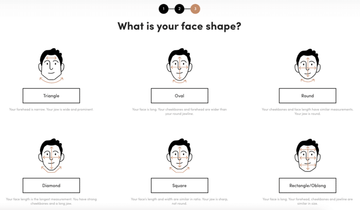 Esempio di quiz sulla forma del viso