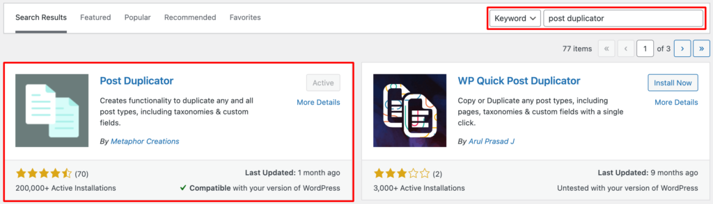 Tangkapan layar untuk mengaktifkan duplikator postingan di situs WordPress Anda