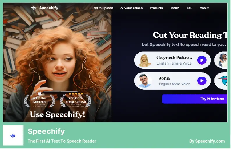 Speechify - 최초의 AI 텍스트 음성 인식 리더