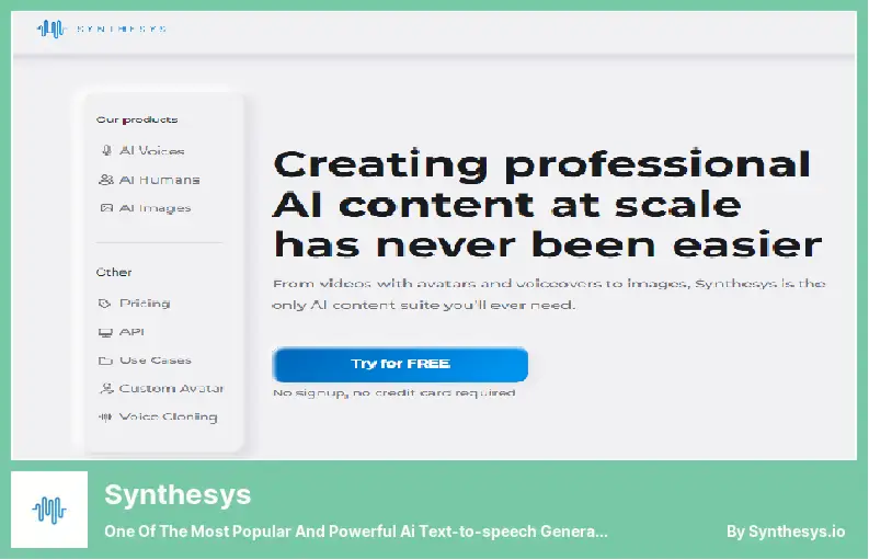 Synthesys - um dos mais populares e poderosos geradores de conversão de texto em voz AI