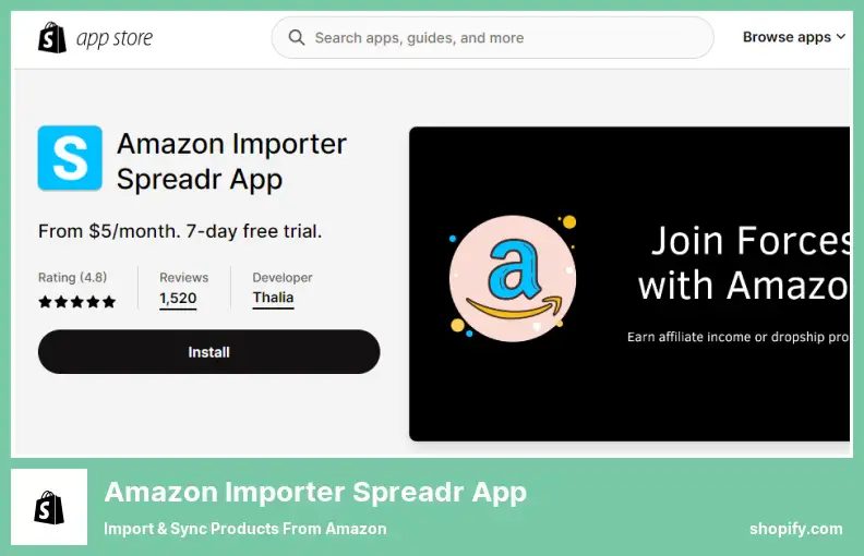 Aplicativo Amazon Importer Spreadr - Importe e sincronize produtos da Amazon