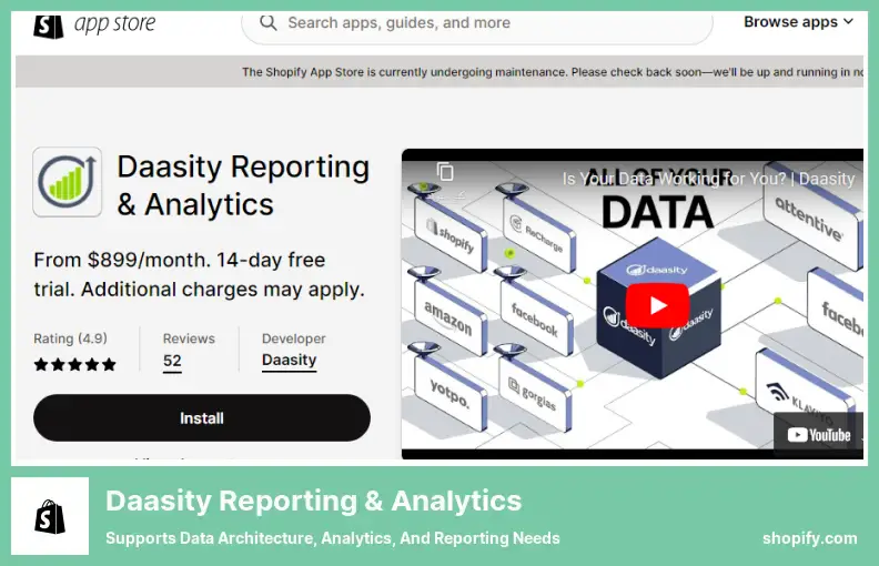 Daasity Reporting & Analytics - Prend en charge les besoins en matière d'architecture de données, d'analyse et de reporting