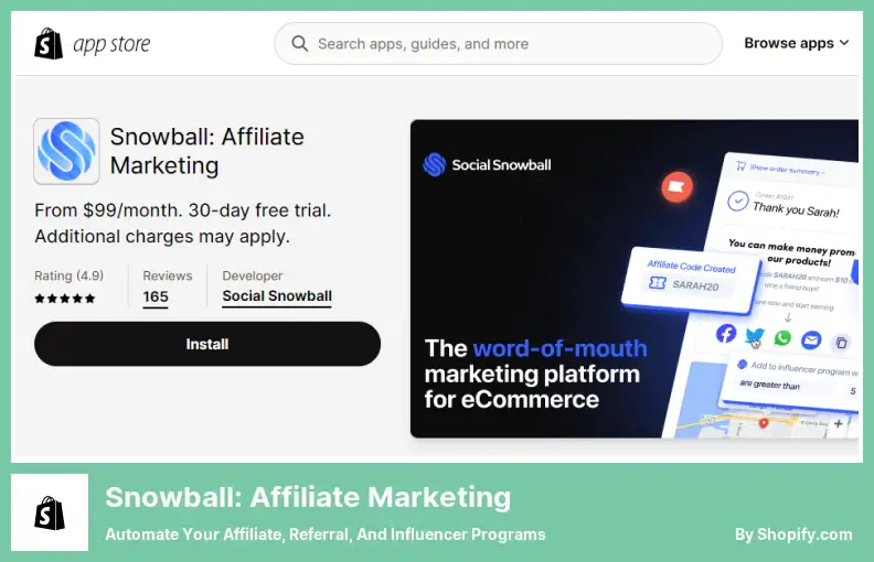 Snowball: Affiliate Marketing - Affiliate, Yönlendirme ve Etkileyici Programlarınızı Otomatikleştirin