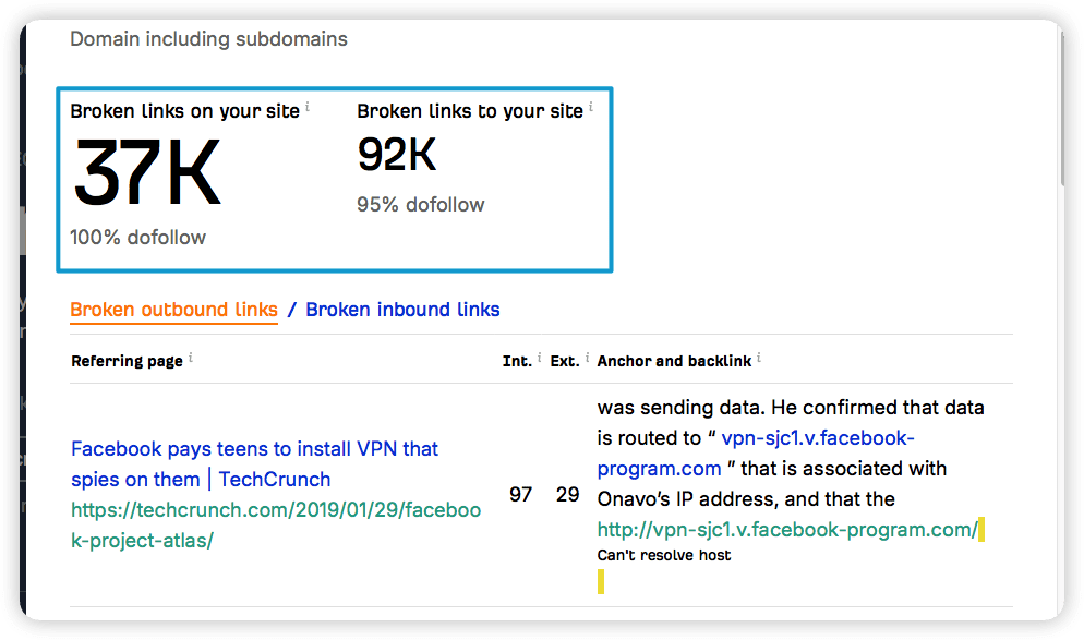 Relatório de links quebrados