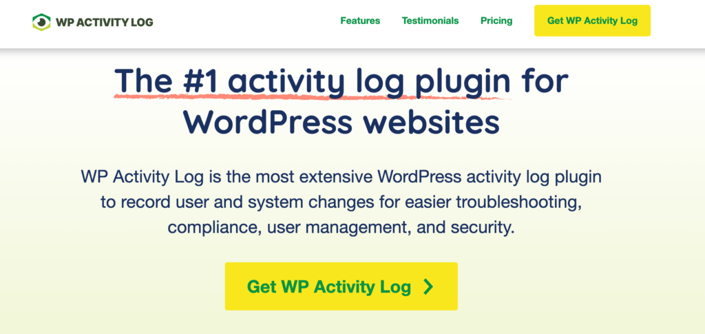 Ceci est une capture d'écran du plugin WP Activity Log