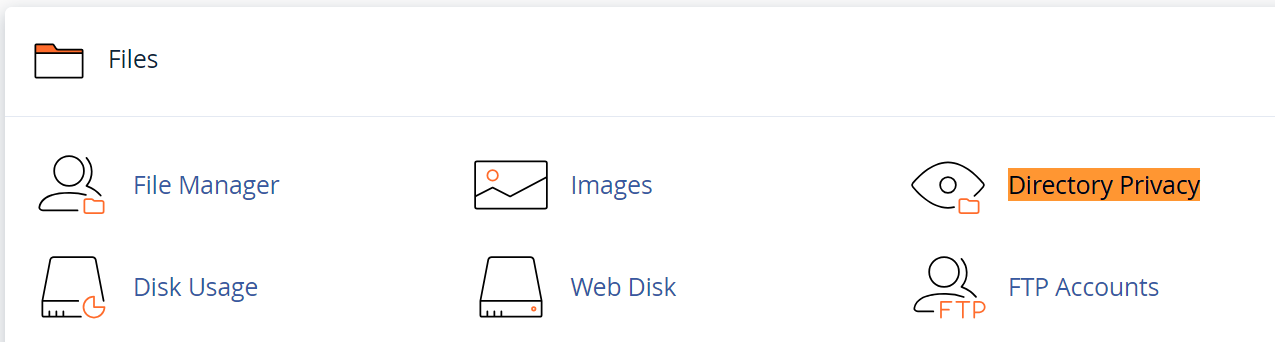 encontrar "privacidad del directorio" en cpanel