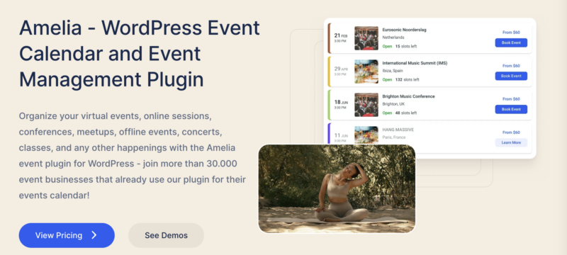 Tangkapan layar plugin Amelia Event Management