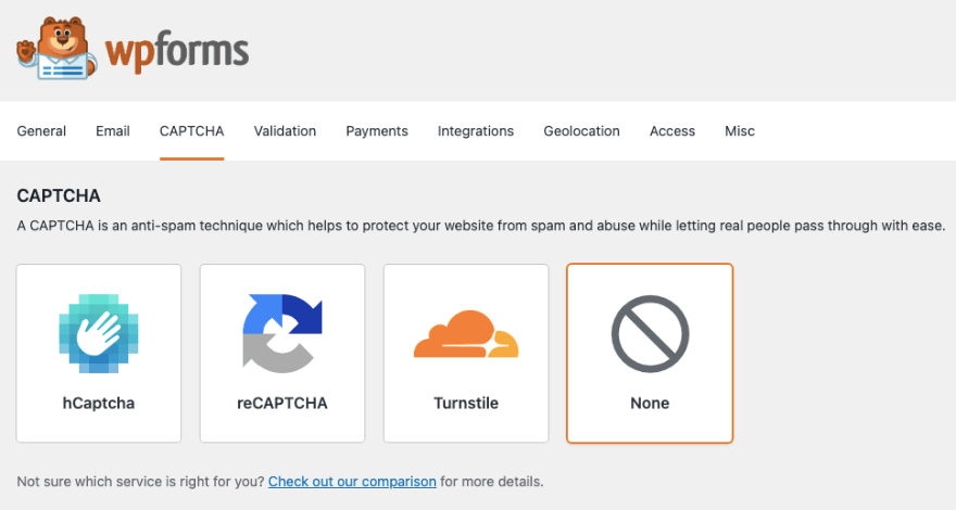 WPForms 驗證碼