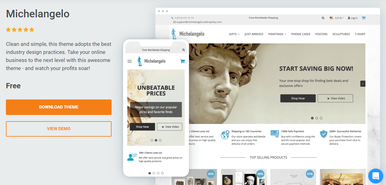 michelangelo – thèmes WordPress pour le dropshipping