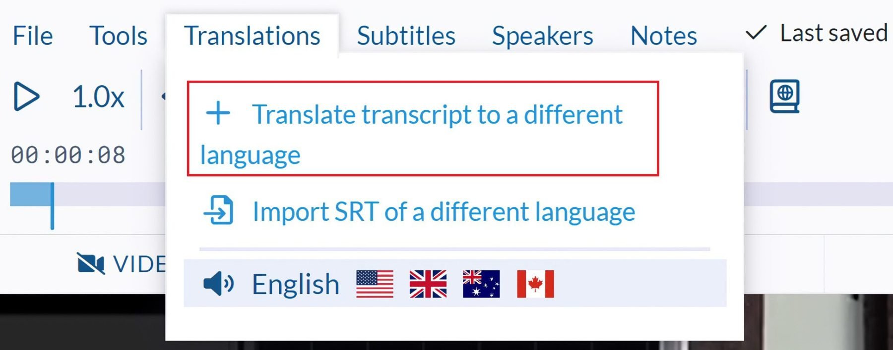 Przetłumacz transkrypcję za pomocą Sonix