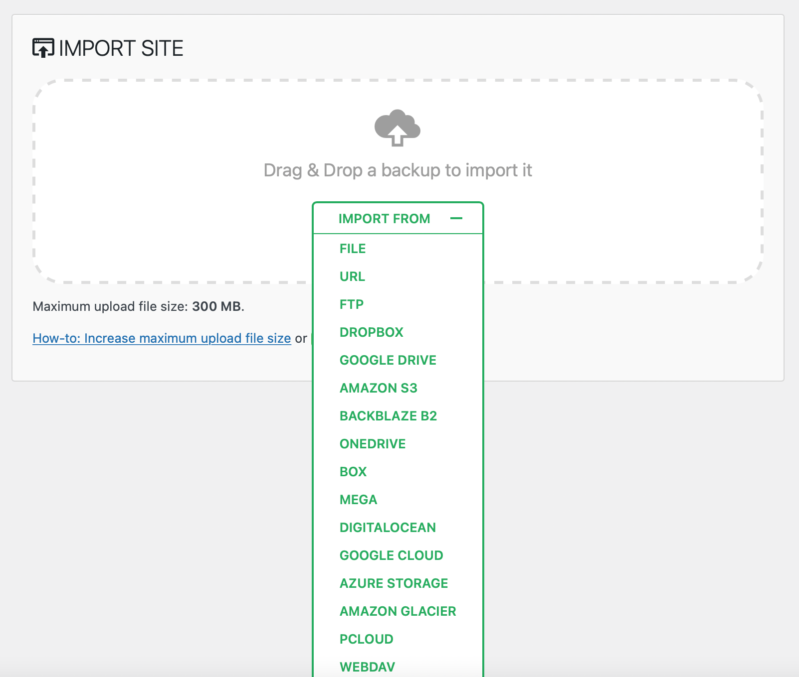 Importações de migração All in One WP.