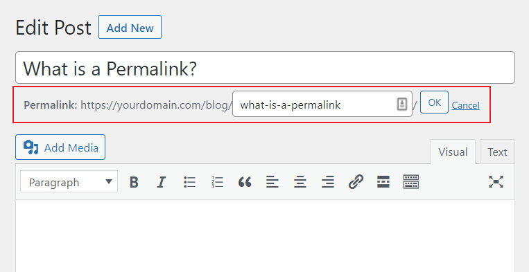 Tautan permanen di Editor Klasik WordPress