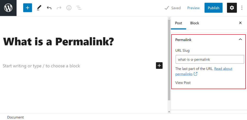 Permalink im WordPress Gutenberg Editor