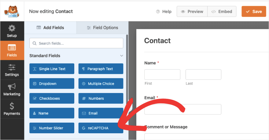 reCAPTCHA ใน WPForms