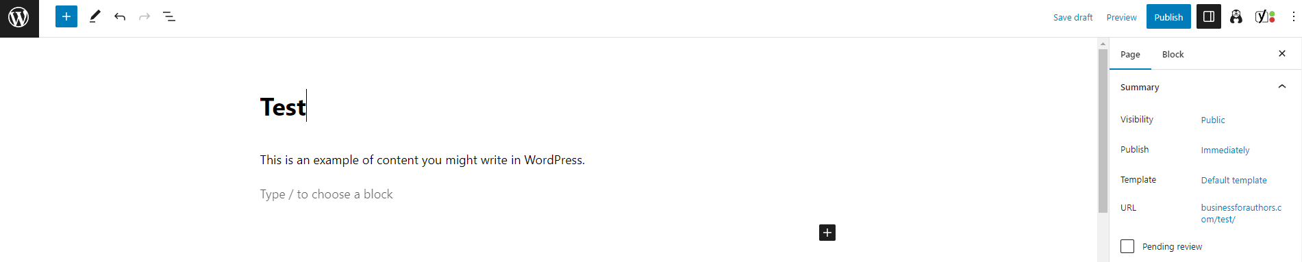 WordPress Gutenberg editörü.