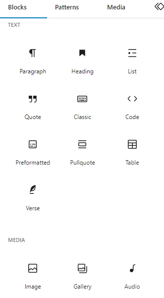 Construtor de sites GoDaddy vs WordPress: blocos de texto e mídia WordPress Gutenberg.