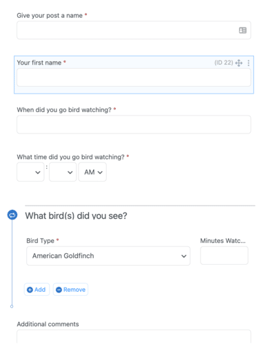 Formulário de observação de aves