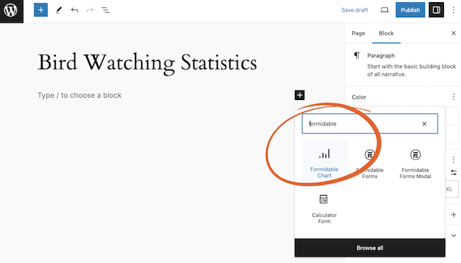 So fügen Sie mit dem Chart-Block von Formidable Forms ein Diagramm zu WordPress hinzu