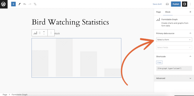 Selecione um formulário como fonte de dados do gráfico