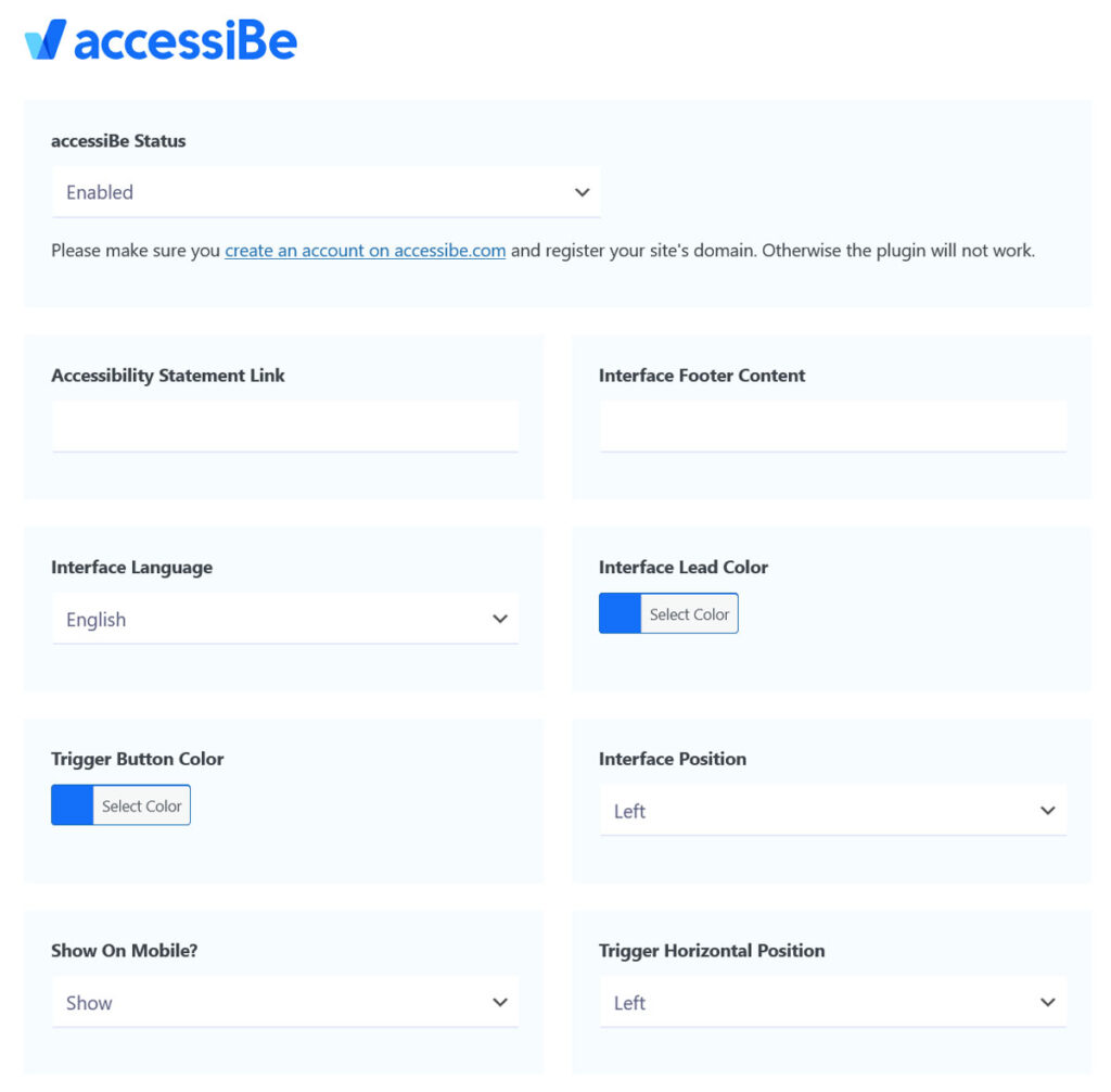 impostazioni del widget accessibili