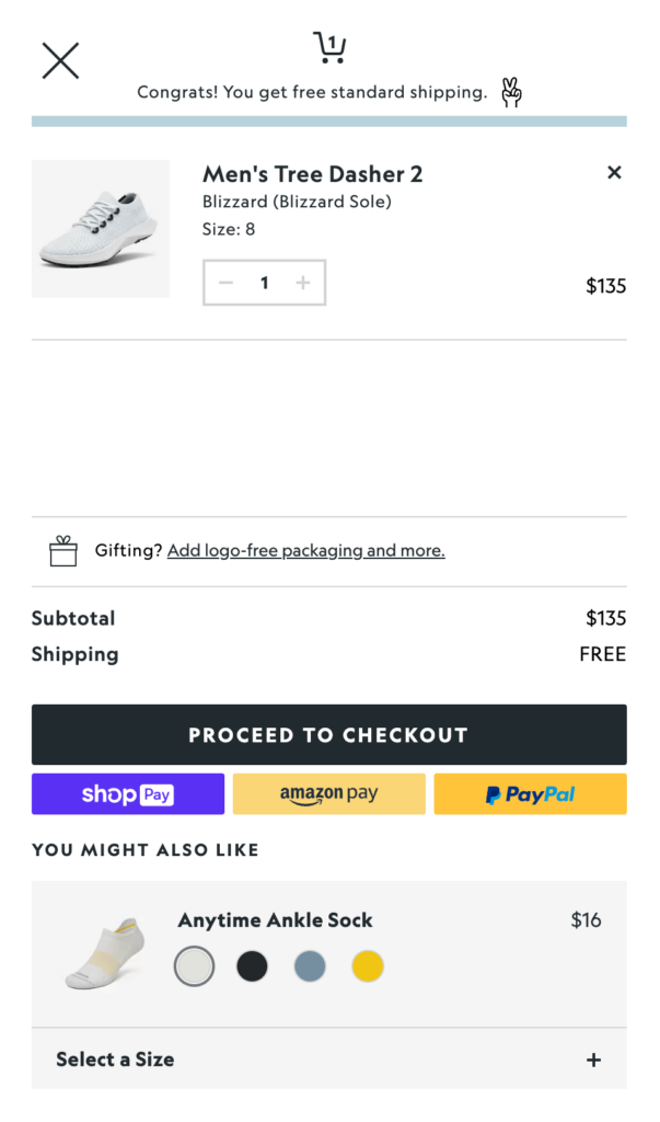 Checkout di Allbirds