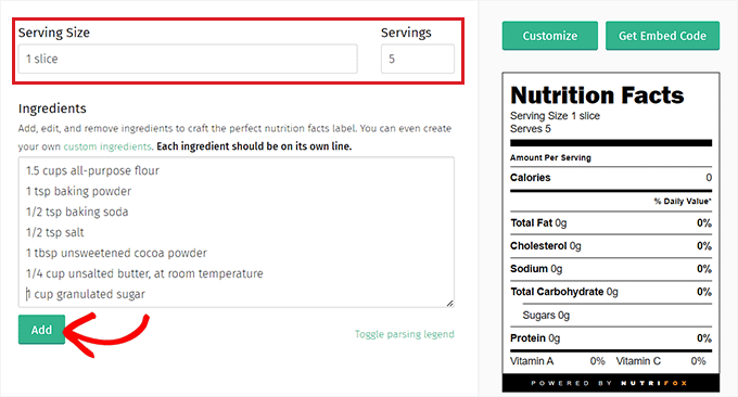 Aggiungi gli ingredienti in Nutrifox