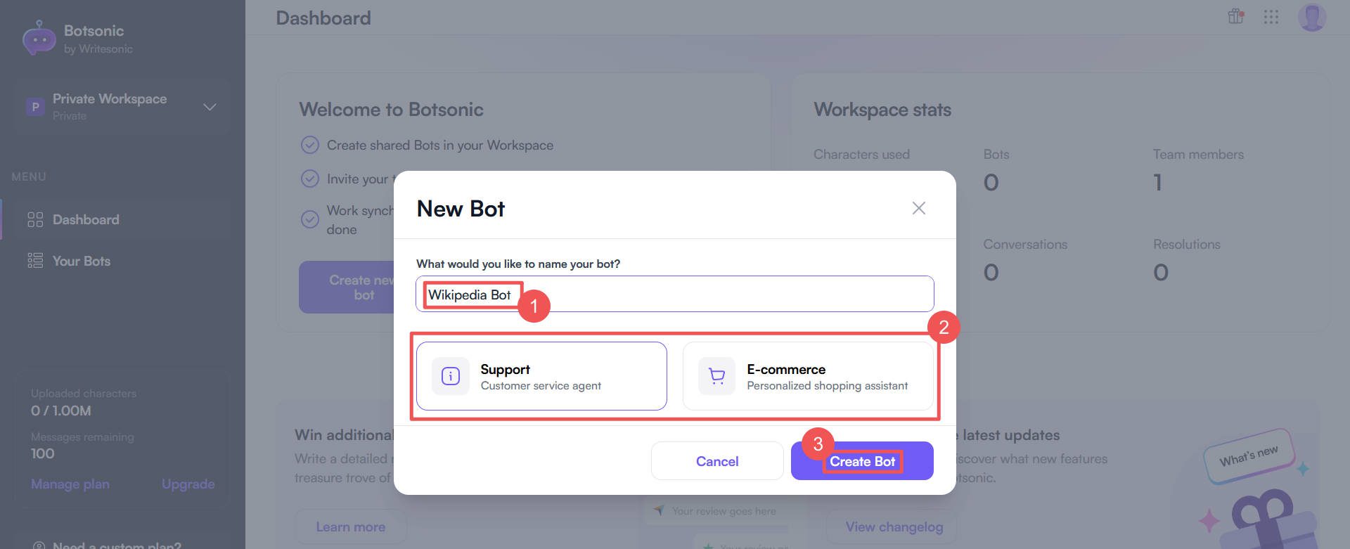 Botsonic Chatbot 만들기 - 2~4단계