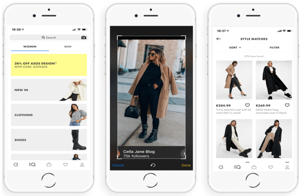 นี่คือภาพหน้าจอของฟีเจอร์ StyleMatch ของ ASOS