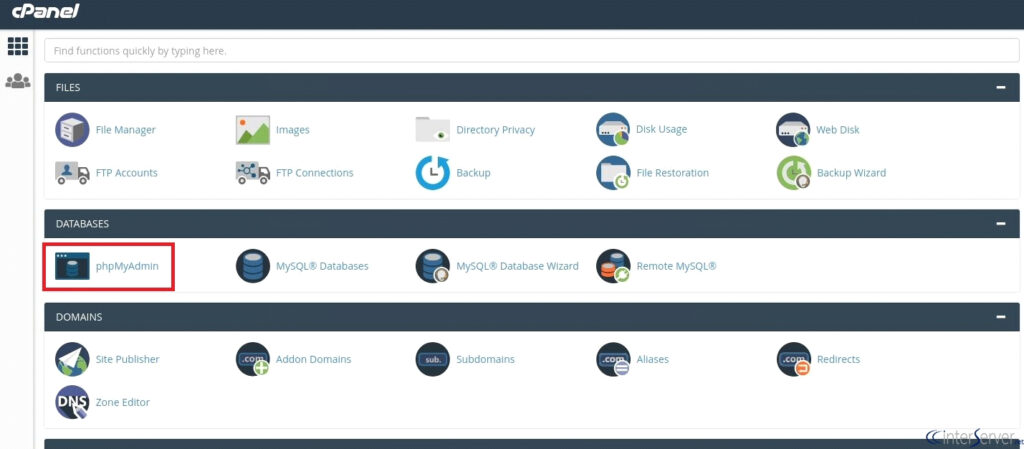 phpmyadmin dans cPanel