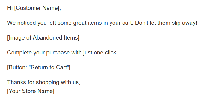 Shopify 廢棄購物車電子郵件範本 - 簡單和直接範例
