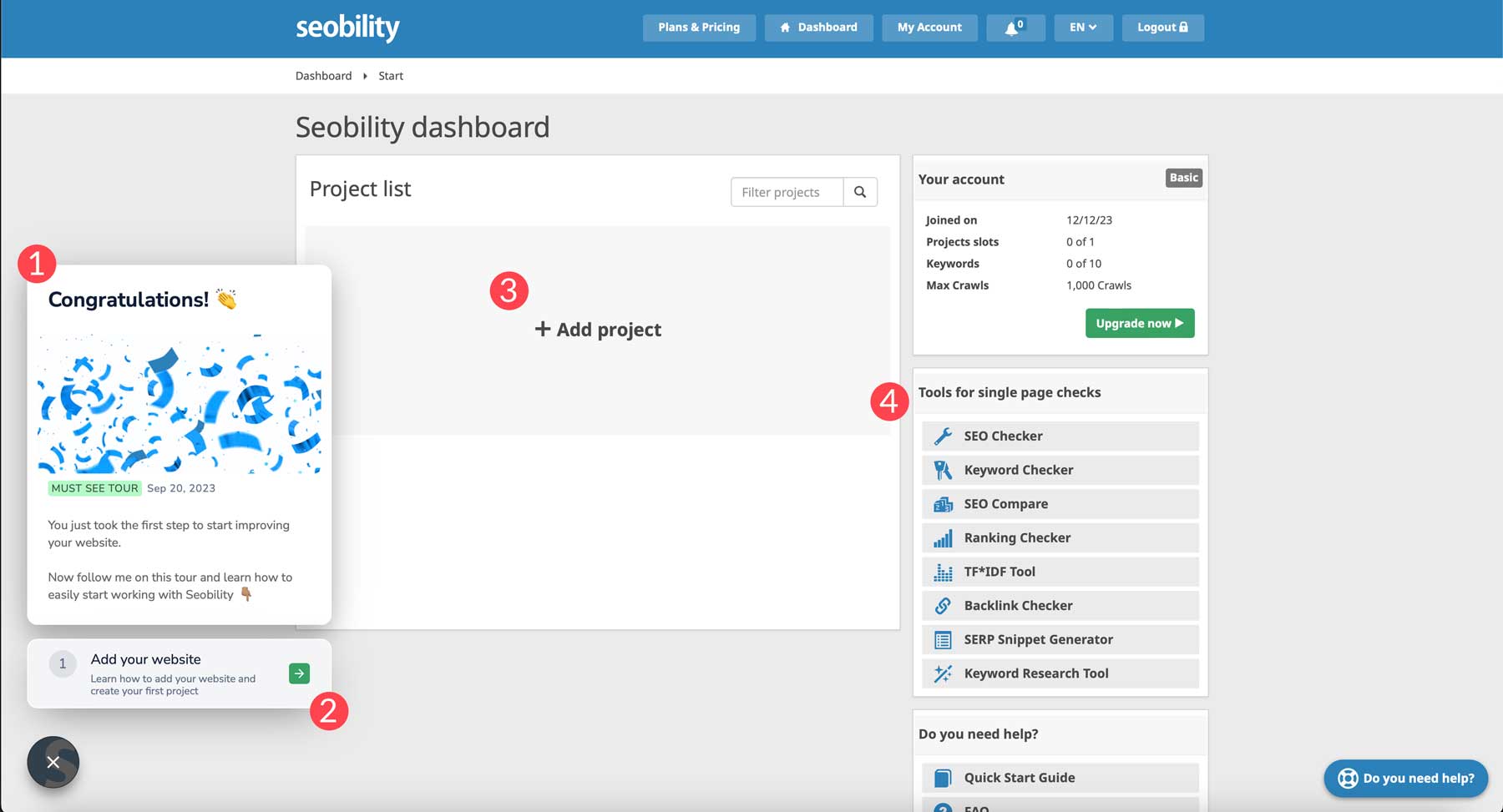 Panel de control Seobility