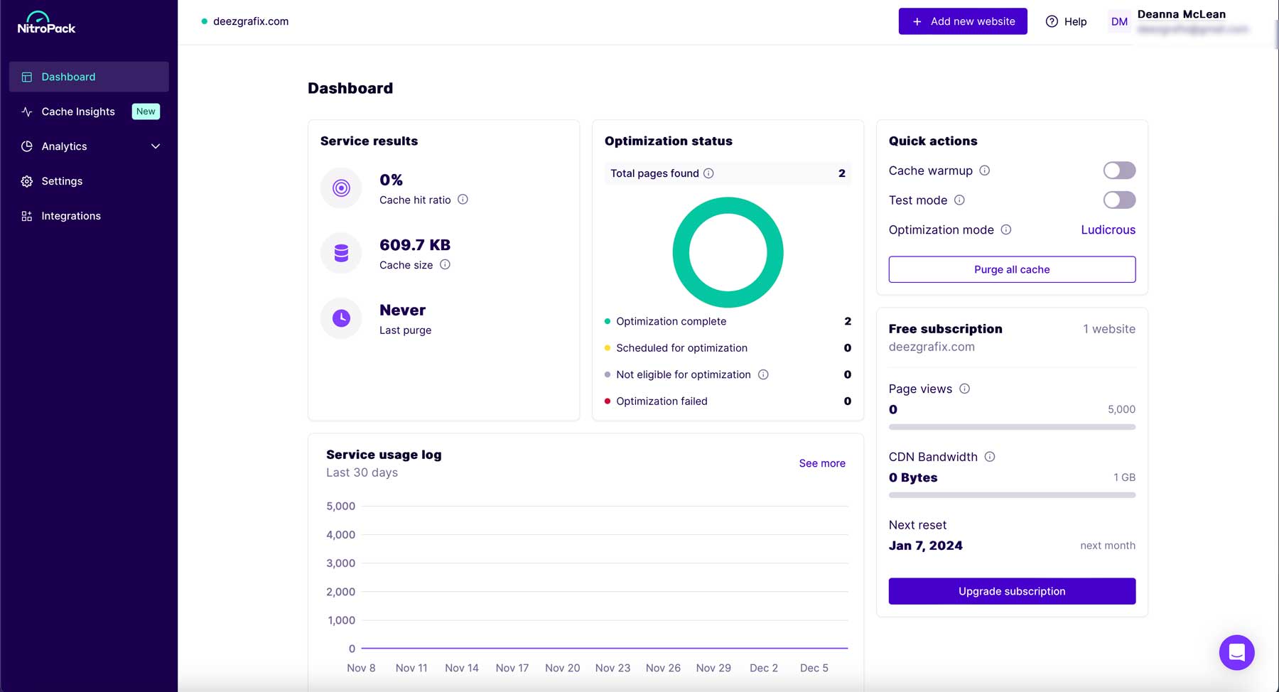 واجهة الويب NitroPack