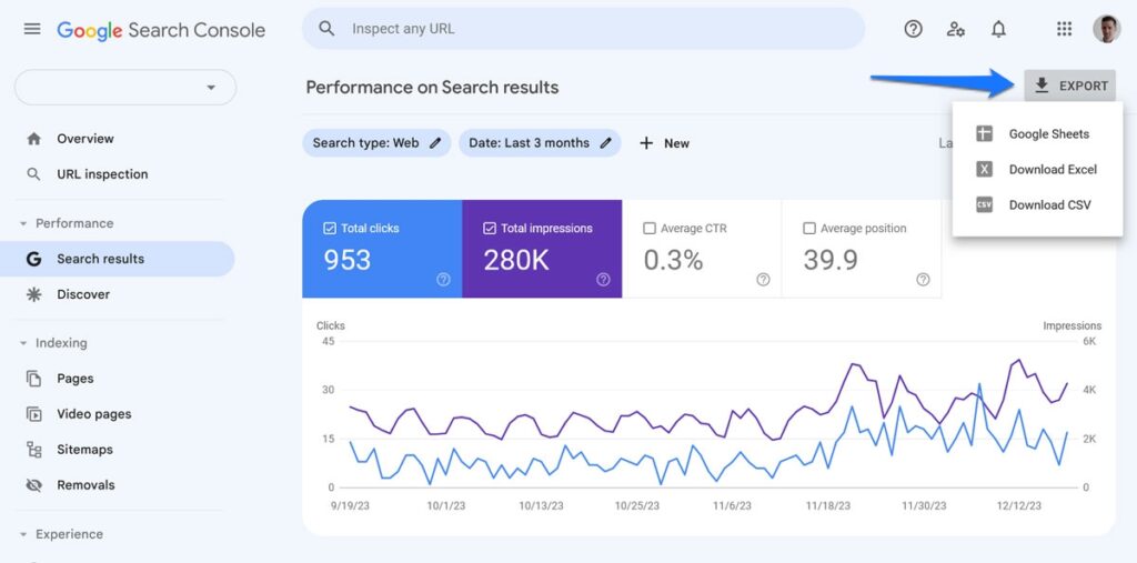 scarica i dati di Google Search Console per il rapporto SEO