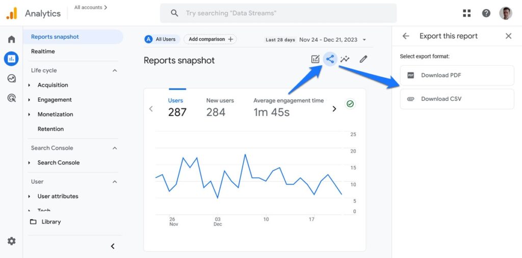 scarica i dati di Google Analytics