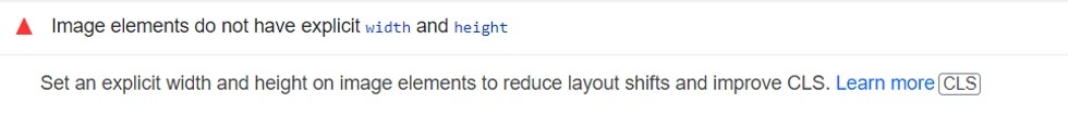 Errore di PageSpeed ​​Insights per larghezza e altezza dell'immagine