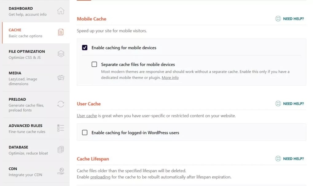 Opzione di memorizzazione nella cache mobile WP Rocket