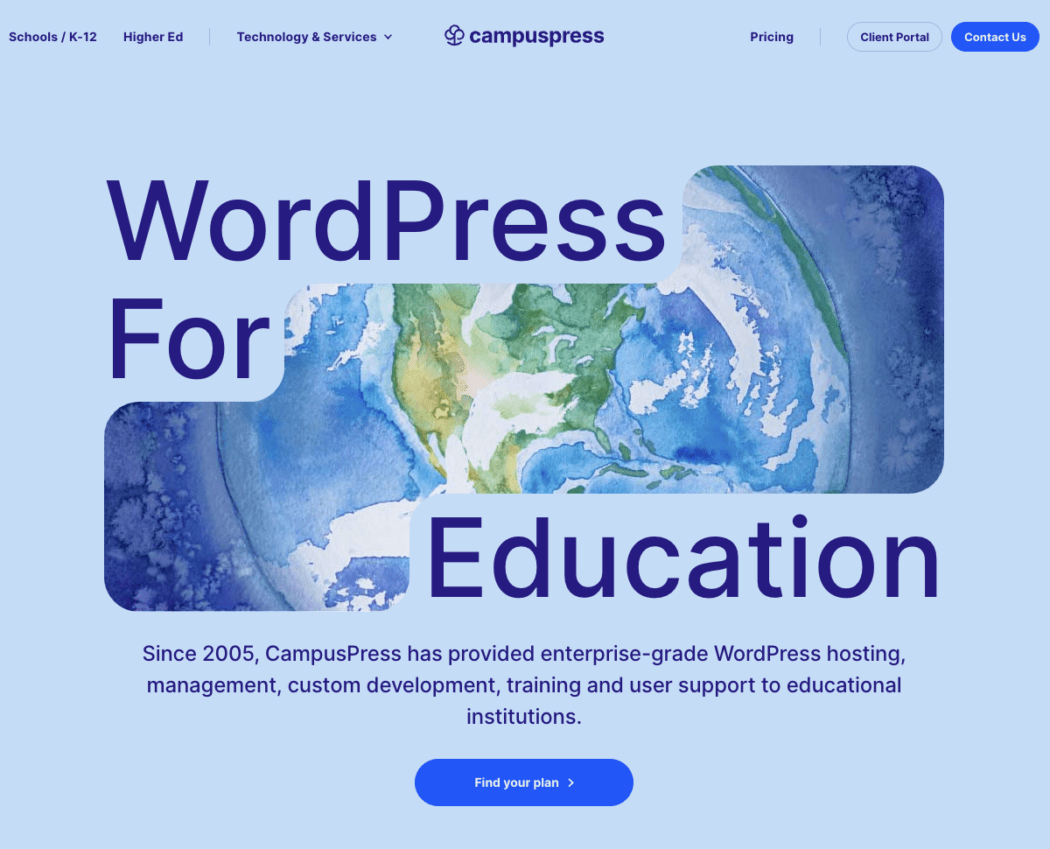 CampusPress ホームページの画面